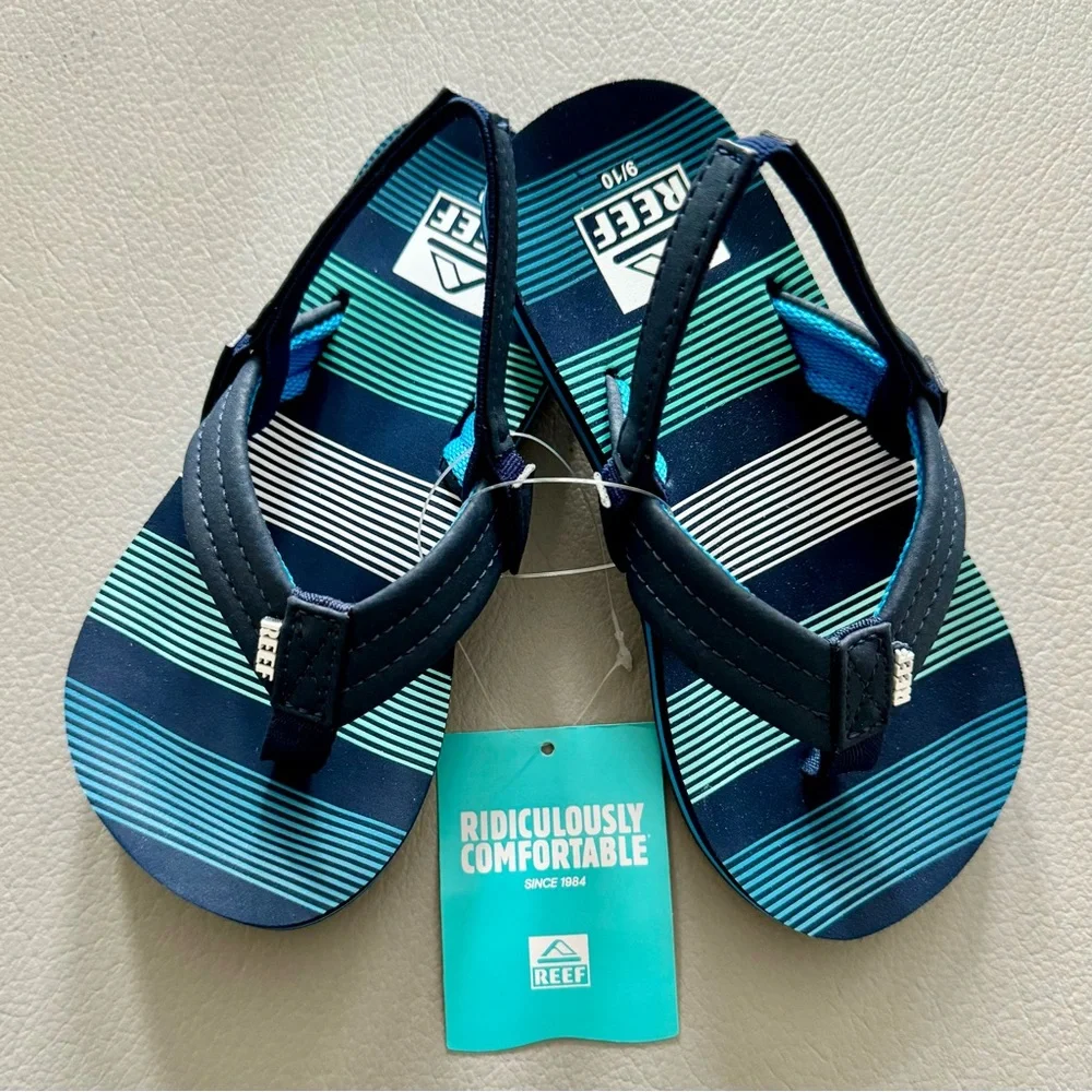 REEF Little Kid's Ahi Sandal | back strap | Deep Sea Stripes | Size 9/10 | NEW